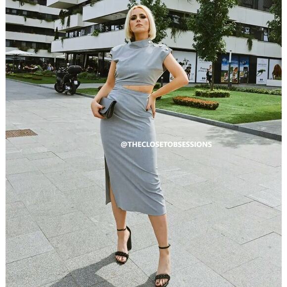 ZARA Blogger Fave High Collar Midi Dress NWT LAST ONE!!! 🩶 - Picture 7 of 16